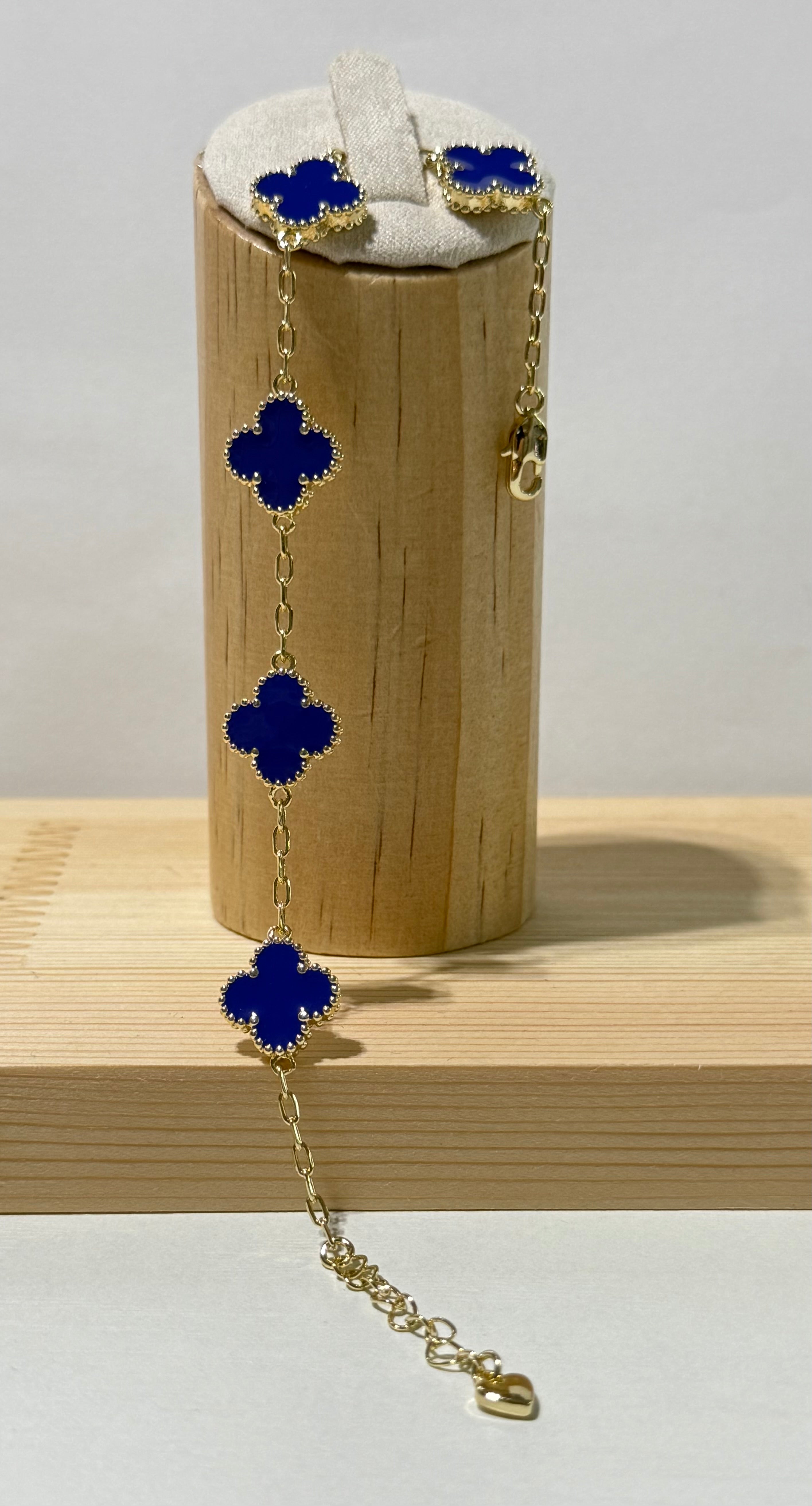 Pulsera flor trébol azul
