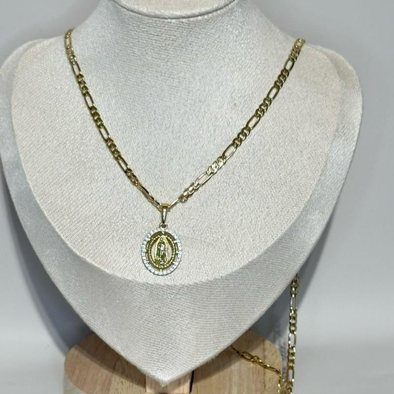 Gold-plated Chain Necklace with Virgin Mary Pendant -