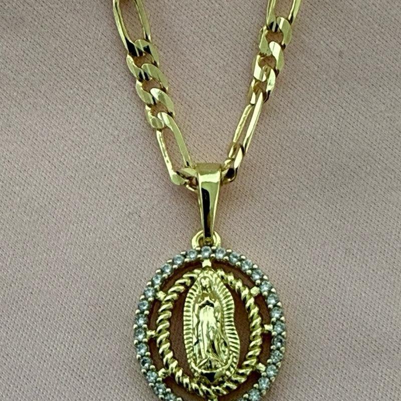 Gold-plated Chain Necklace with Virgin Mary Pendant -