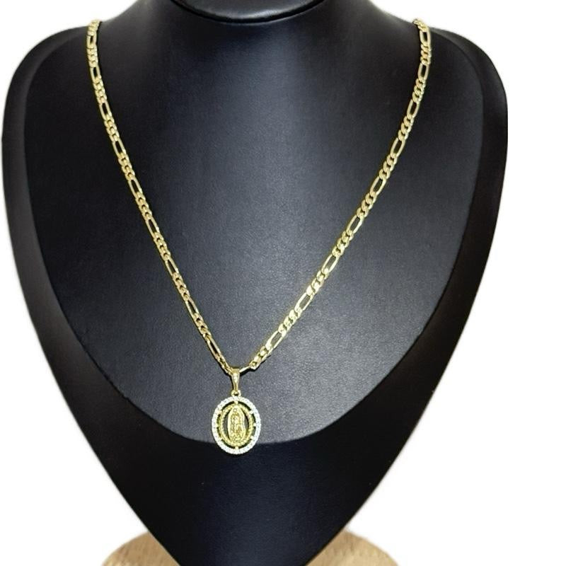 Gold-plated Chain Necklace with Virgin Mary Pendant -
