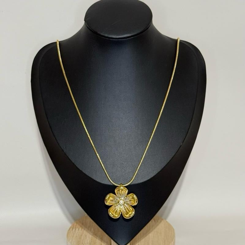 Long Flower Necklace in Gold Laminated