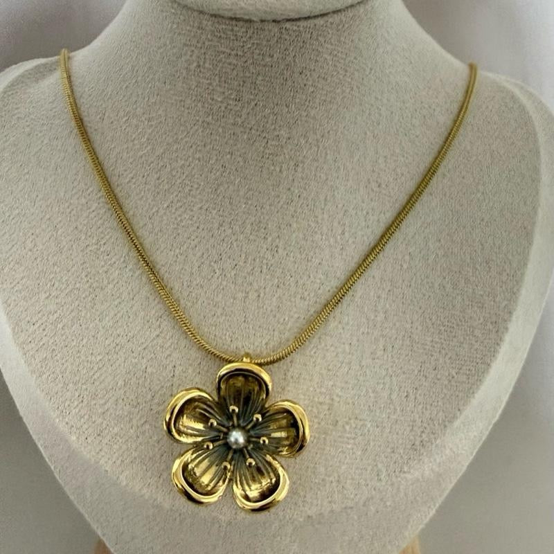 Long Flower Necklace in Gold Laminated