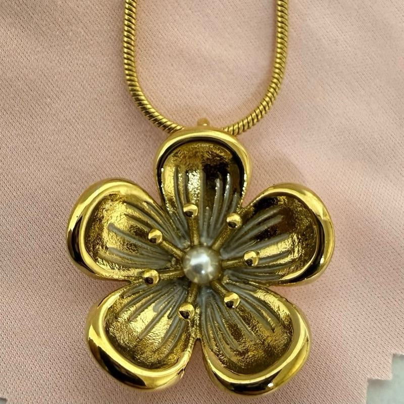 Long Flower Necklace in Gold Laminated