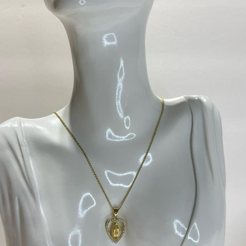 Virgin Mary Earrings with Chain 17" and Pendant Gold-plated
Tone Religious Jewelry for Women Elegant Heart Design.