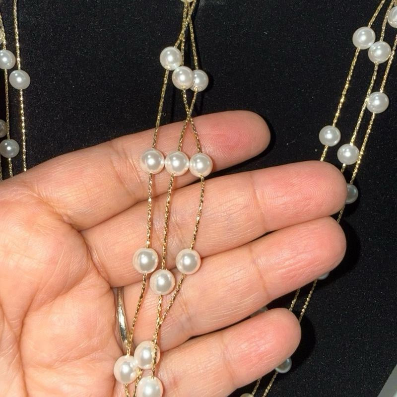 Elegant Imitation Pearl Set - Pulsera Bracelet, Cadena Chain, Aretes Earrings - Versatile Jewelry for Any Occasion.