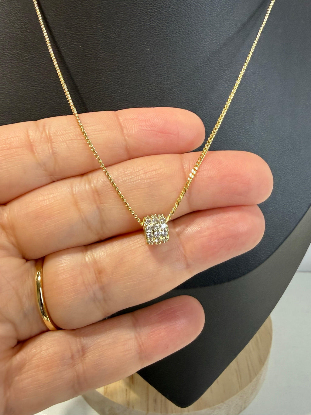 Elegant Gold plated Chain Necklace with Sparkling Square Pendant