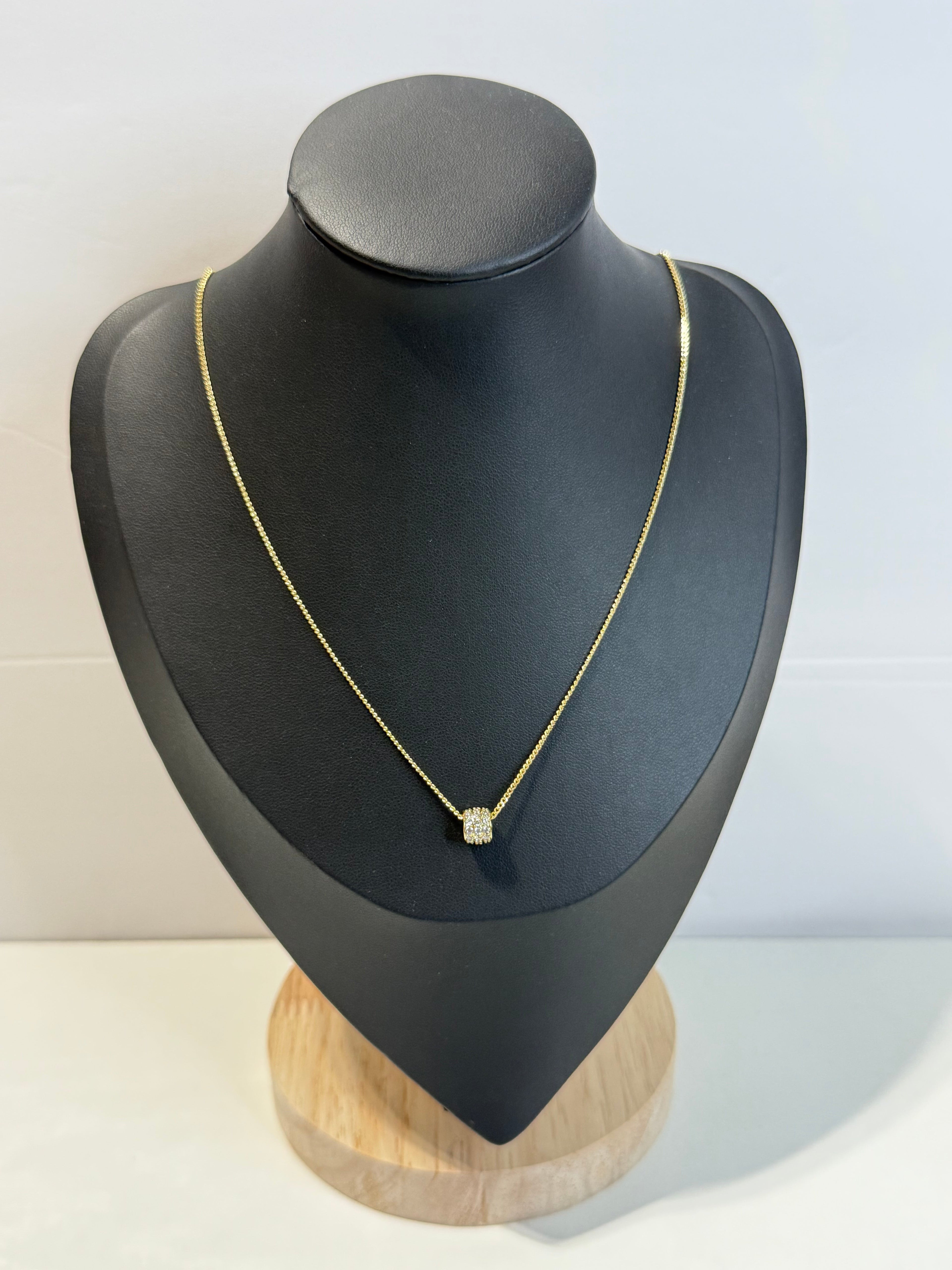 Elegant Gold plated Chain Necklace with Sparkling Square Pendant